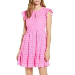 Vineyard Vines Allamanda Pink Wave Floral Eyelet Dress Size 12